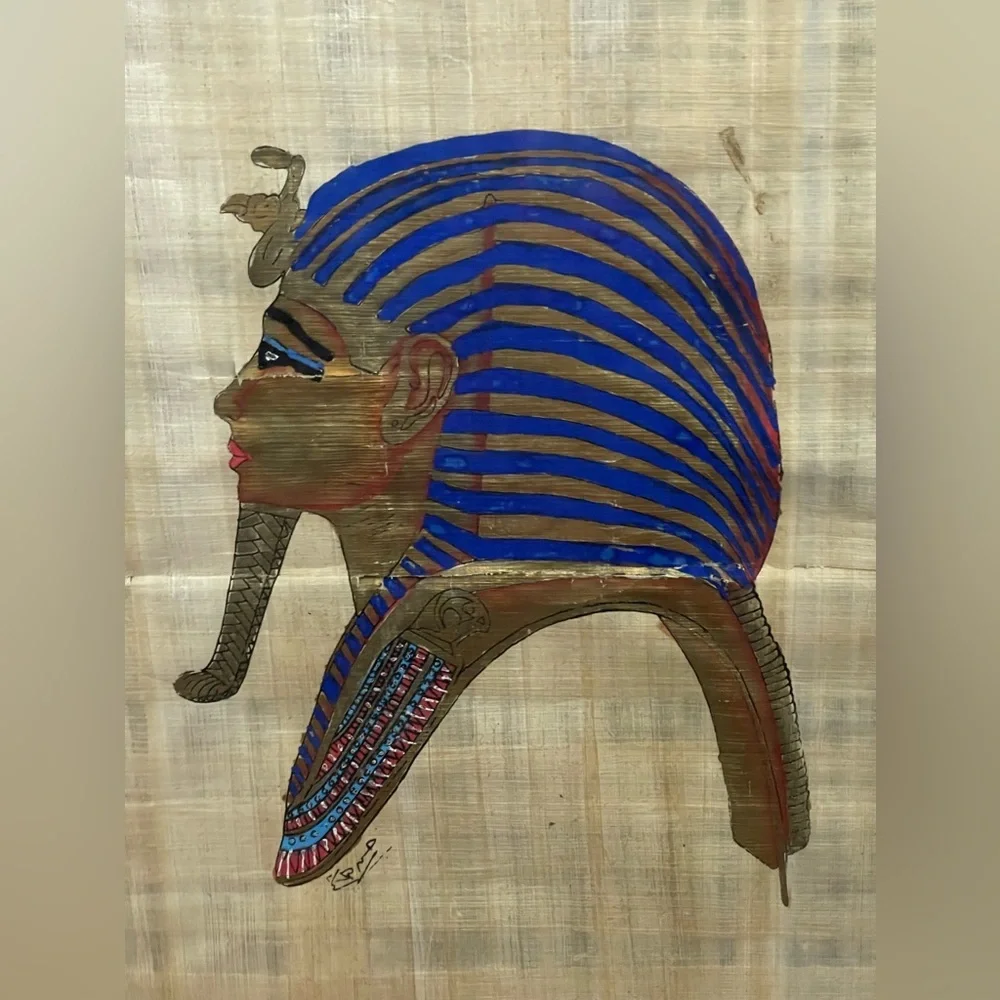 Vintage Egyptian papyrus hand, painted framed